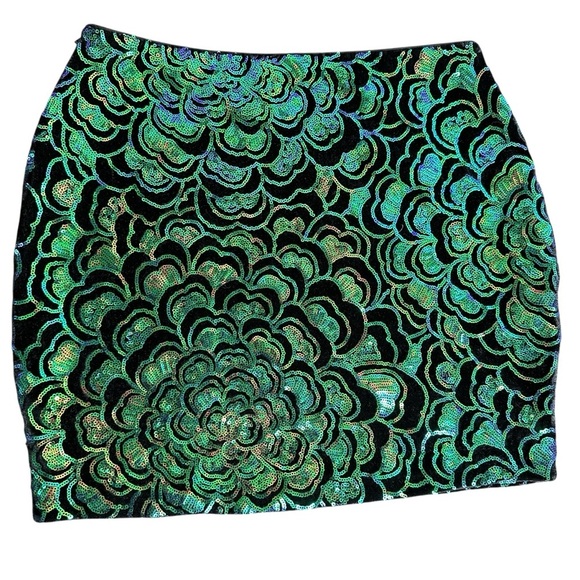 H&M Sequin Floral Velour Mini Skirt Small - Picture 3 of 5